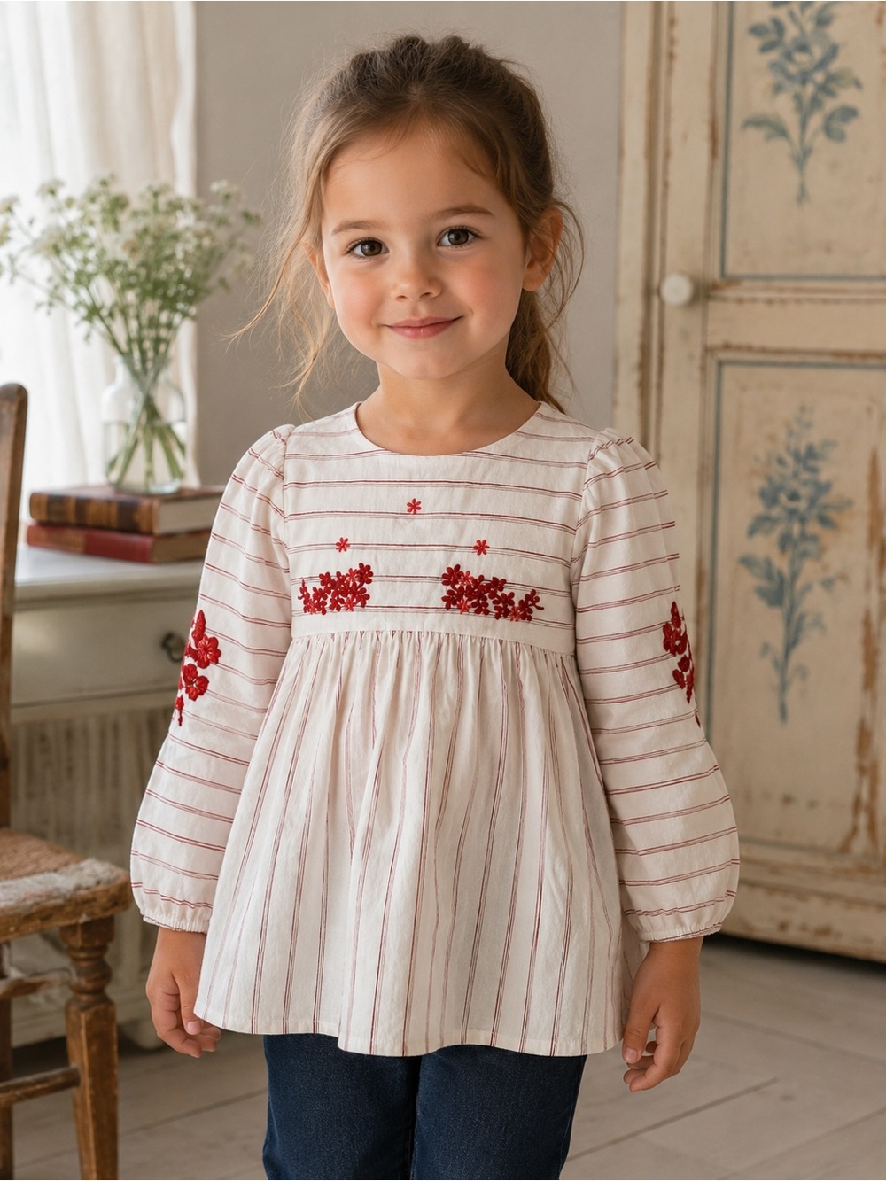 NWT Tartine et Chocolat embroidered floral top